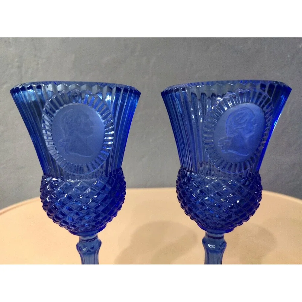 2 Vintage 1976‎ Avon Fostoria Cobalt Blue George  Washington Goblets.